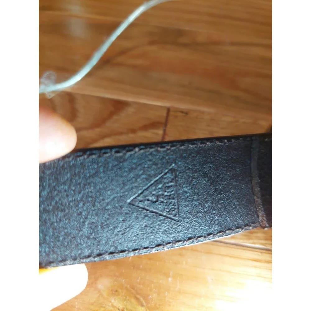 VTG Guess Belt Women's Large Dark Brown Leather Logo G Silver Tone Buckle Sz M